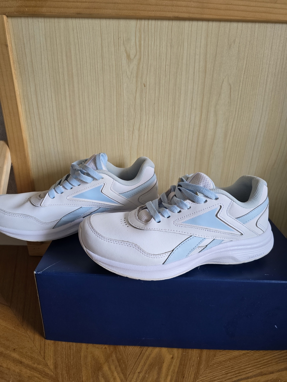 Women's White Sneakers with Light Blue Accents - Casual Athletic Shoes Sz 7